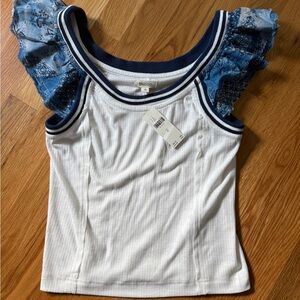 Pilcro by Anthropologie White and Blue Tank Top